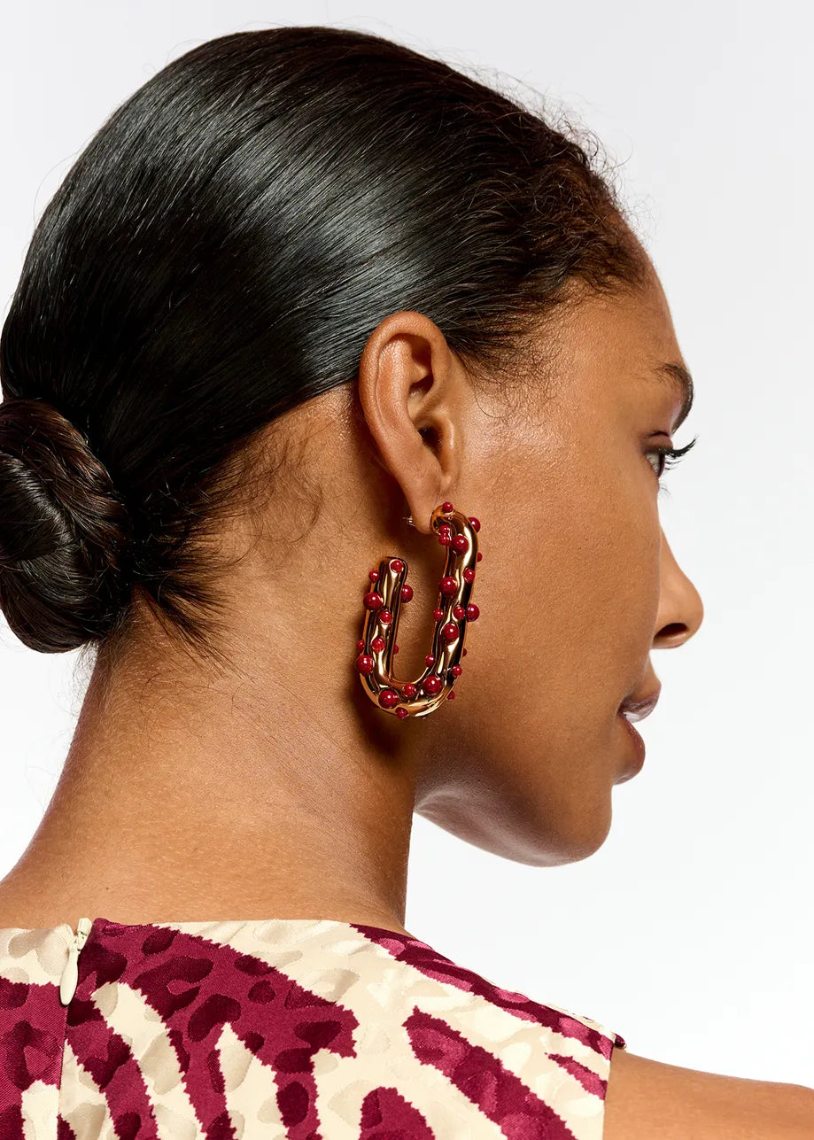 Essentiel Antwerp - Floralia Gold and Burgundy Chunky Hoop Earrings
