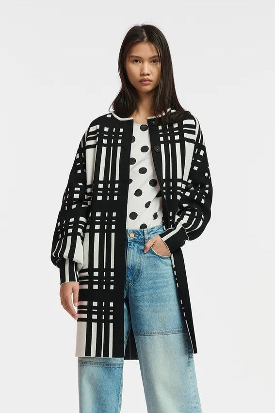 Essentiel Antwerp - Flow Checked Midi-Length Cardigan