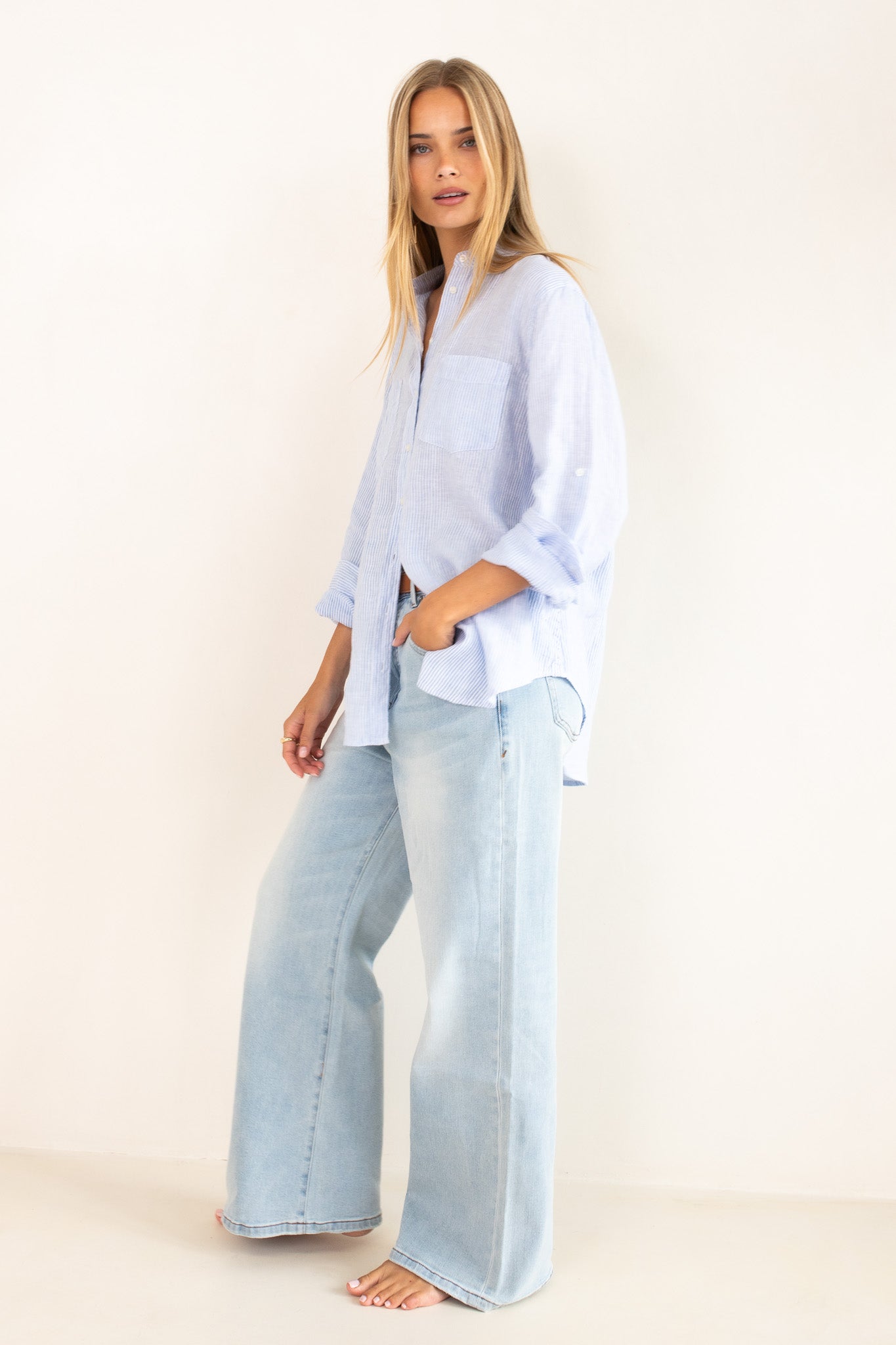 Hut - Boyfriend Baby Blue Stripe Shirt