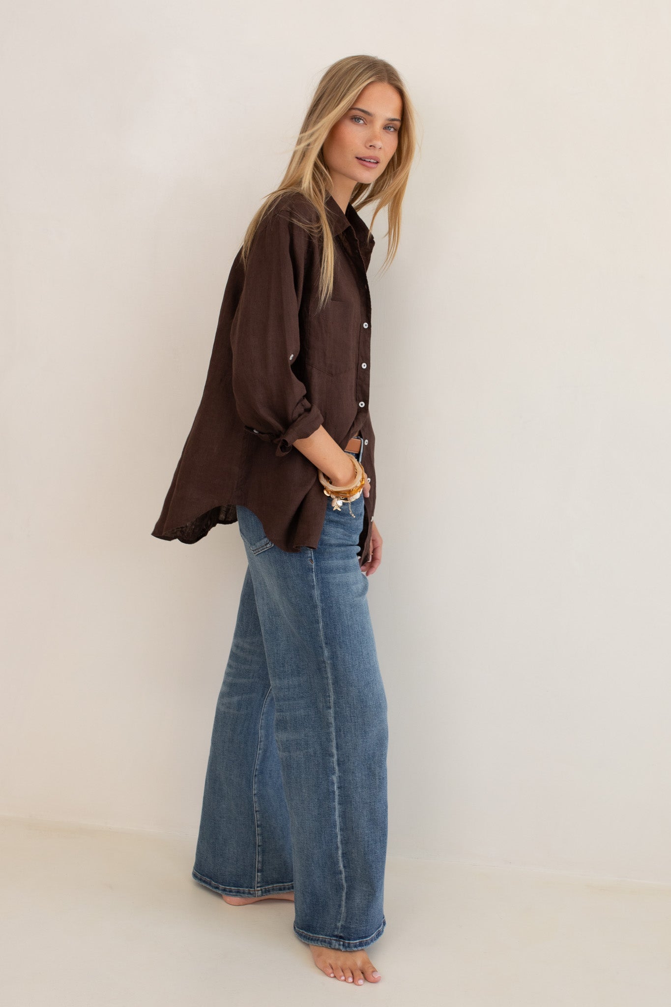 Hut - Boyfriend Linen Shirt Hot Chocolate