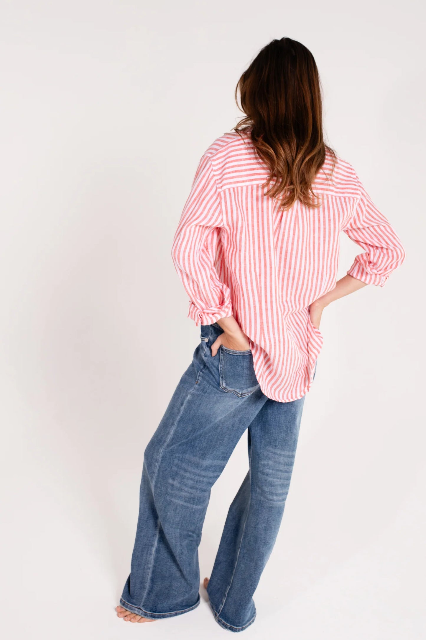 Hut - Boyfriend Red Yarn Dye Stripe Shirt