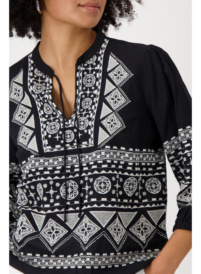 Monari - Round Neck Embroidered Blouse