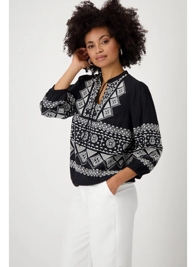 Monari - Round Neck Embroidered Blouse
