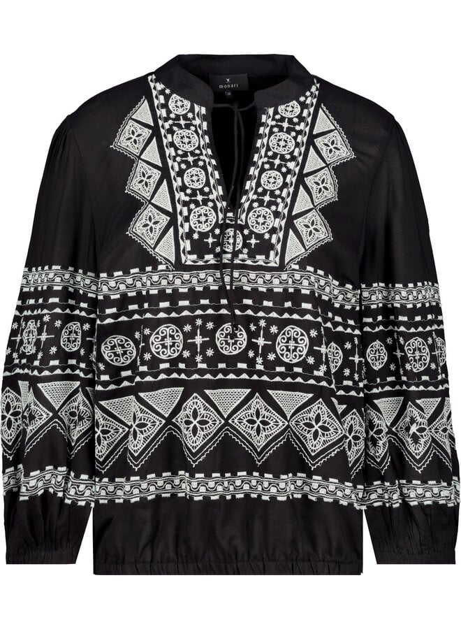 Monari - Round Neck Embroidered Blouse