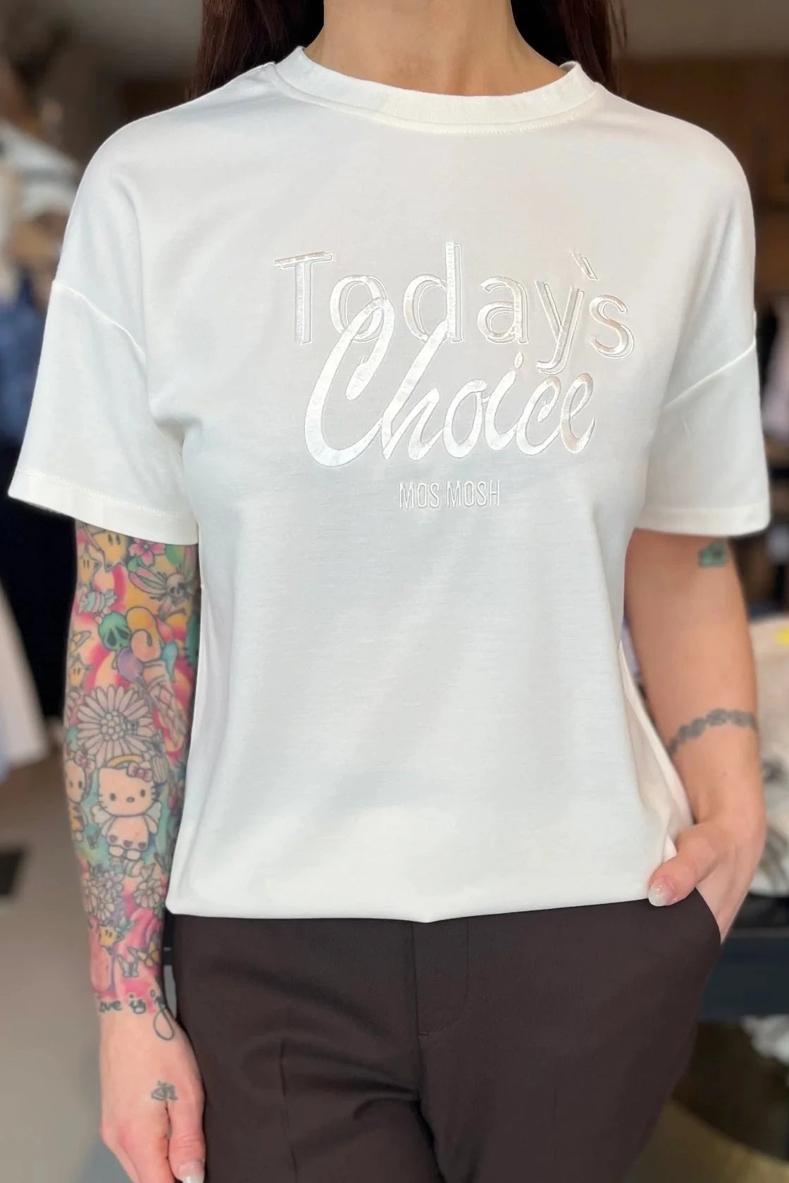 Mos Mosh - Cacho O-SS Embroidery Tee Ecru