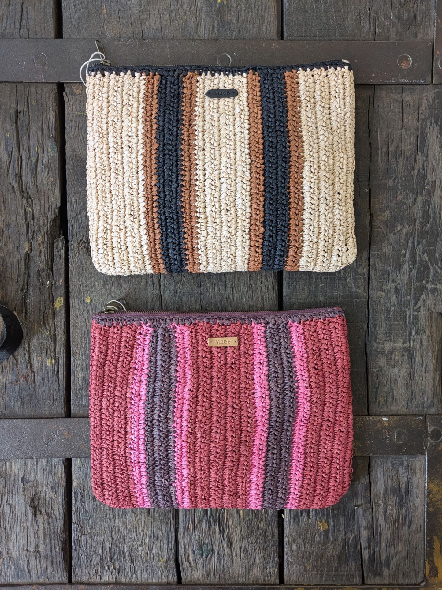 Yerse - Raffia Striped Clutch Bag