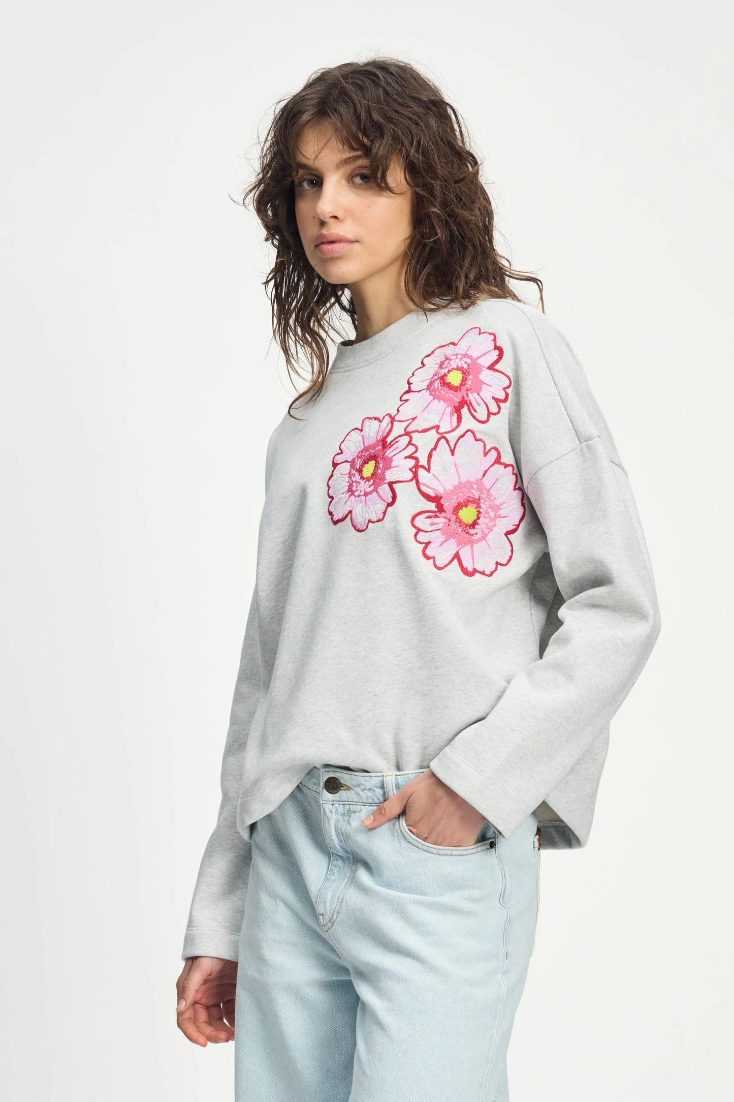 Pom Amsterdam - Grey Embroidered Sweater
