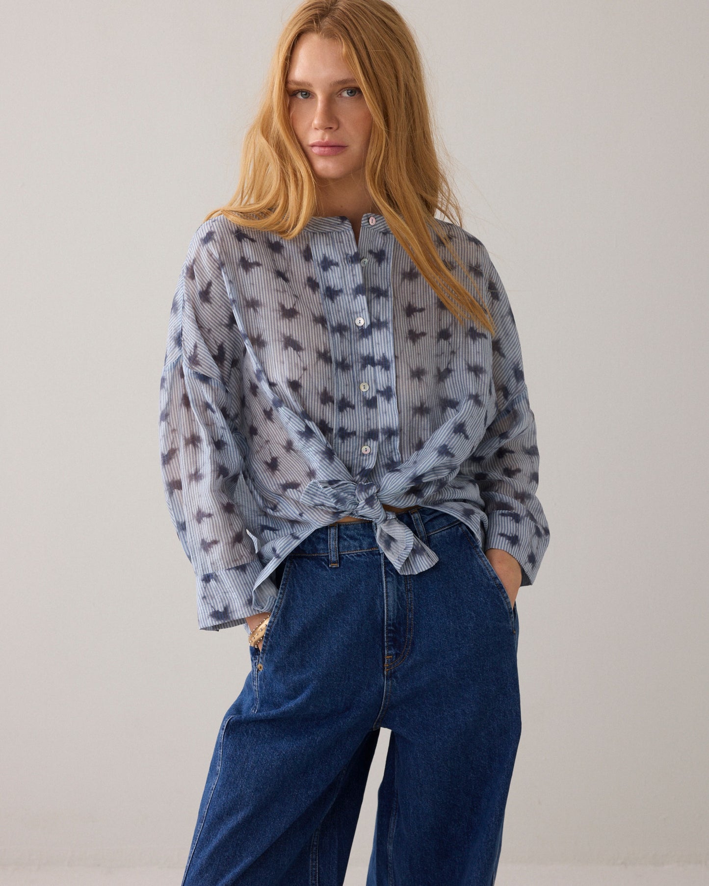 SUMMUM - Tie-dye Soft Blue Stripe Blouse