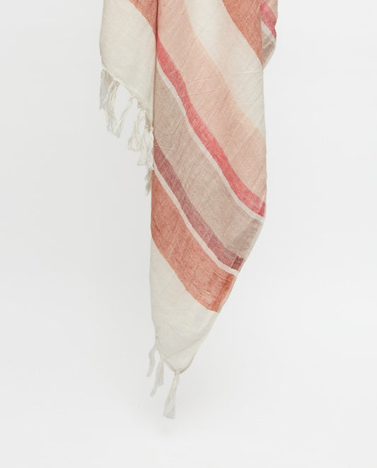 Yerse - 100% Linen Striped Fringed Scarf