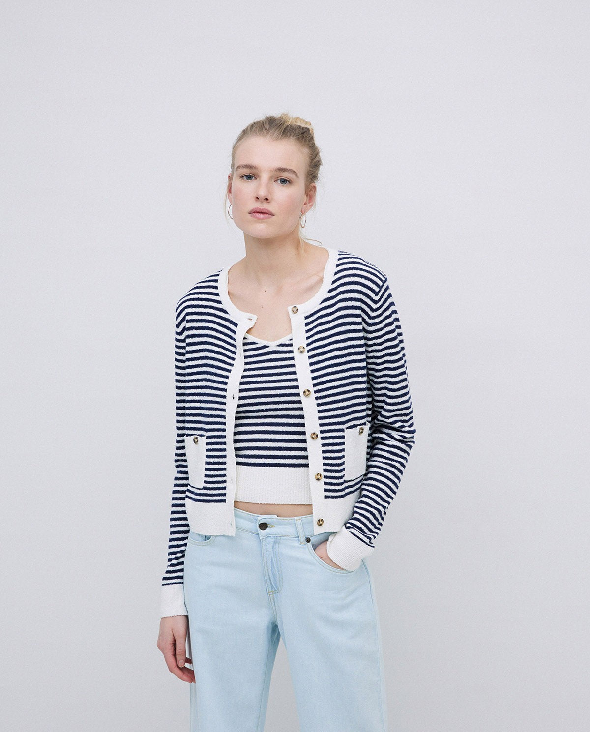 Yerse - Dark Blue Striped Cardigan