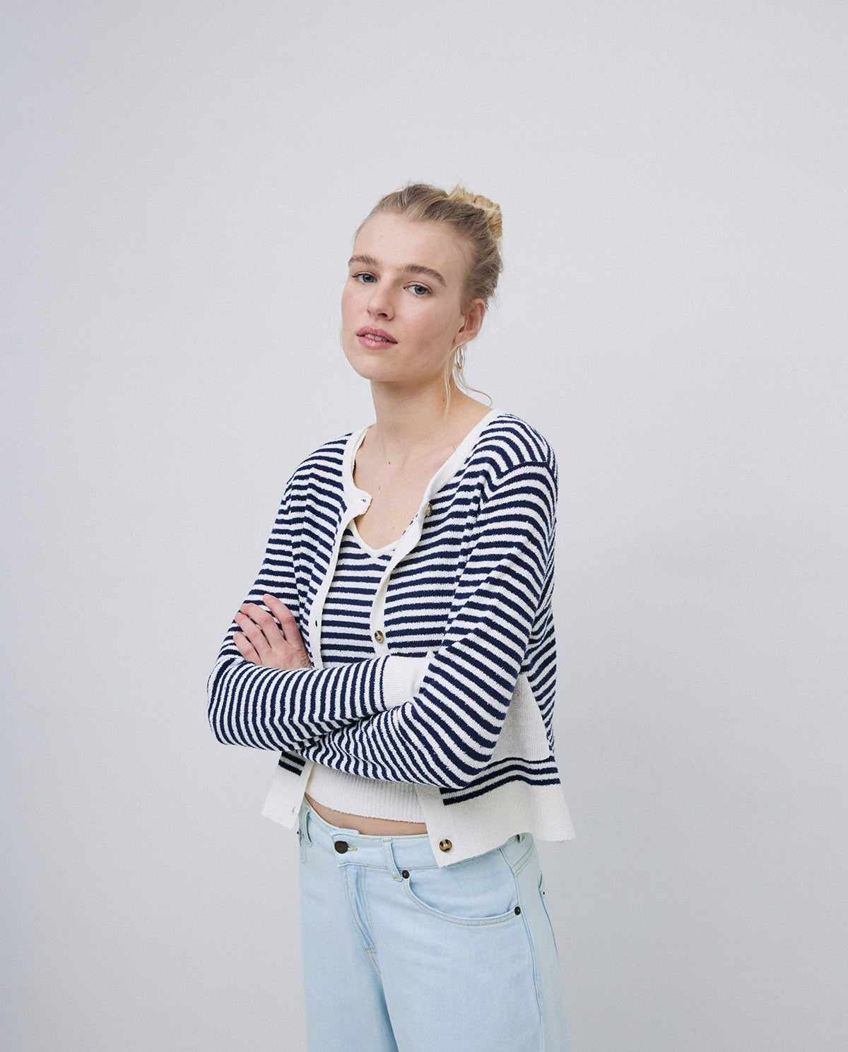 Yerse - Dark Blue Striped Cardigan