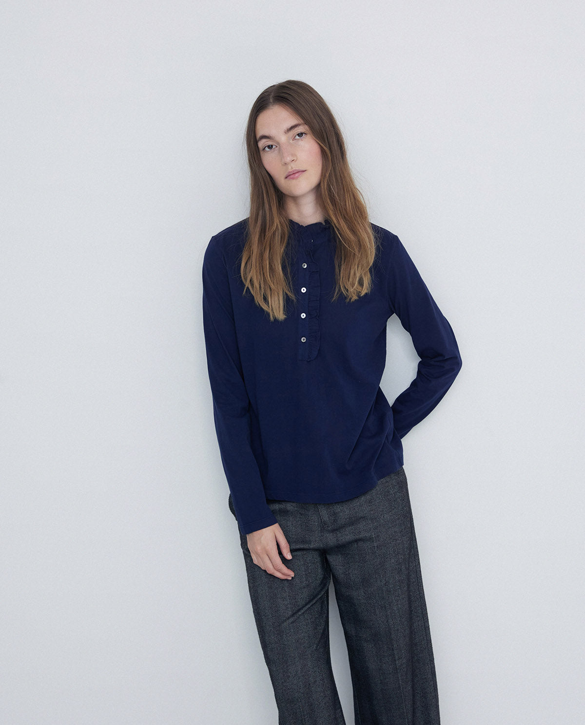 Yerse Long Sleeve T-Shirt with Frill