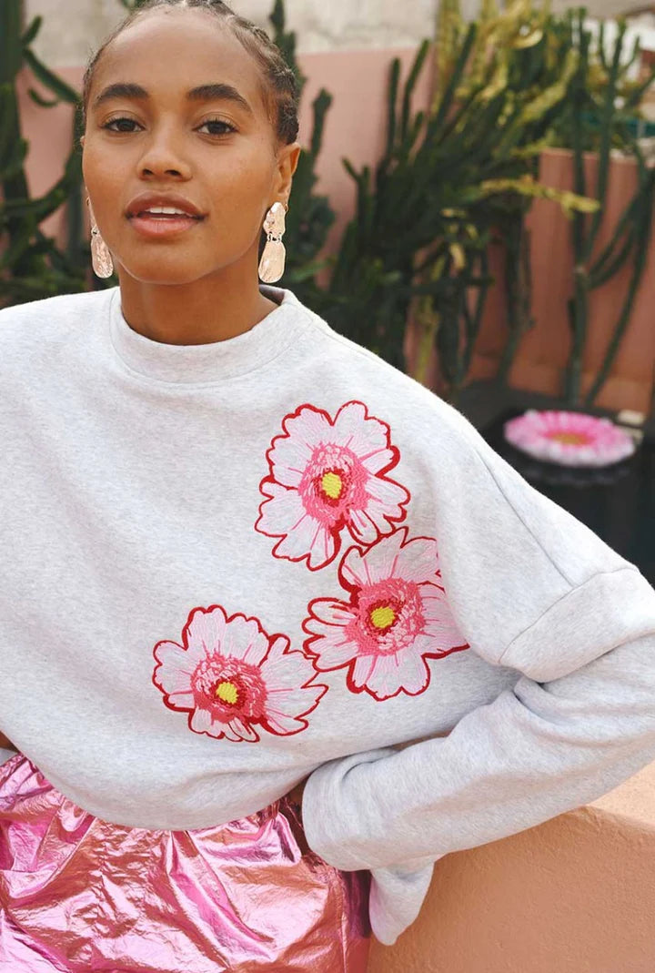 Pom Amsterdam - Grey Embroidered Sweater