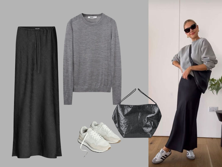 Get The Look: Satin Midi Skirt & Knitwear
