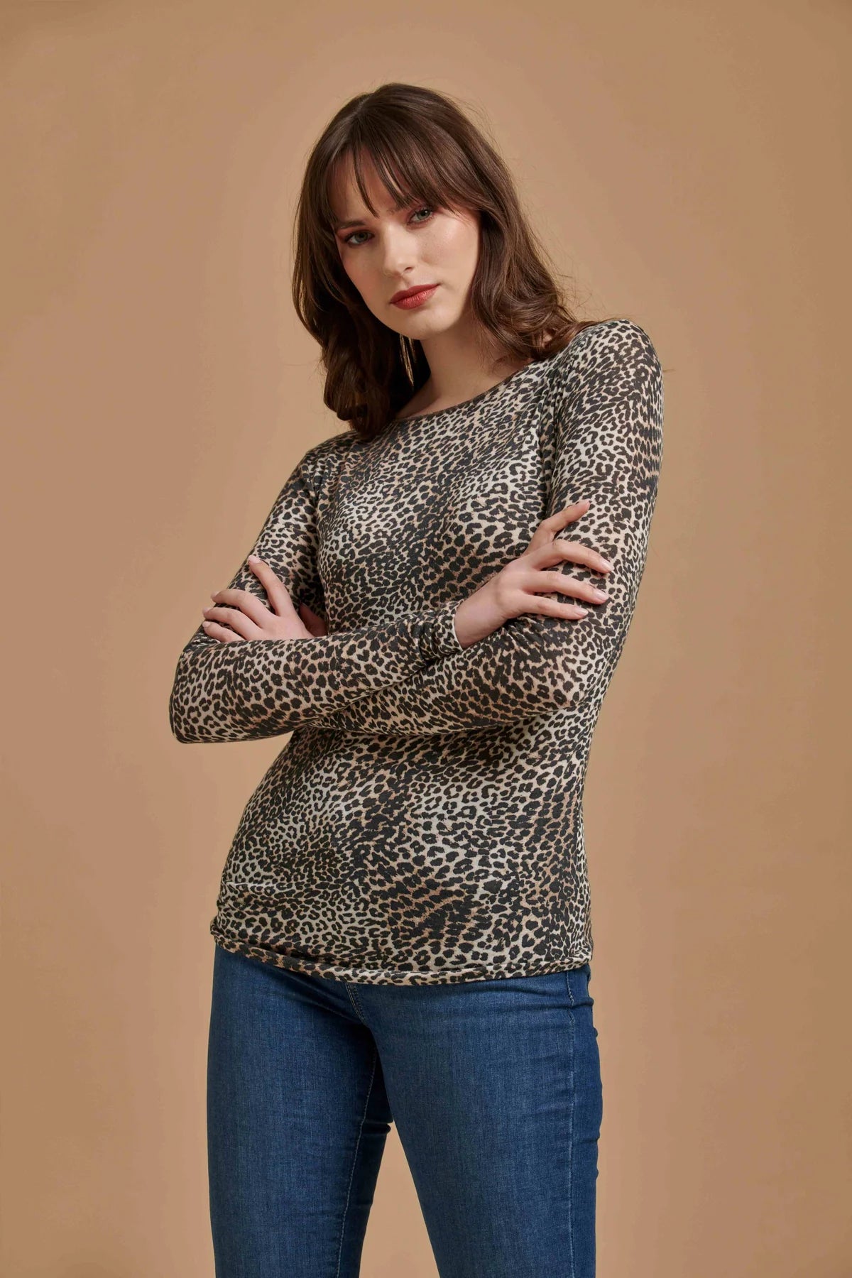EGi Collections - Cashmere Modal Boat Neck Leopard Print Top