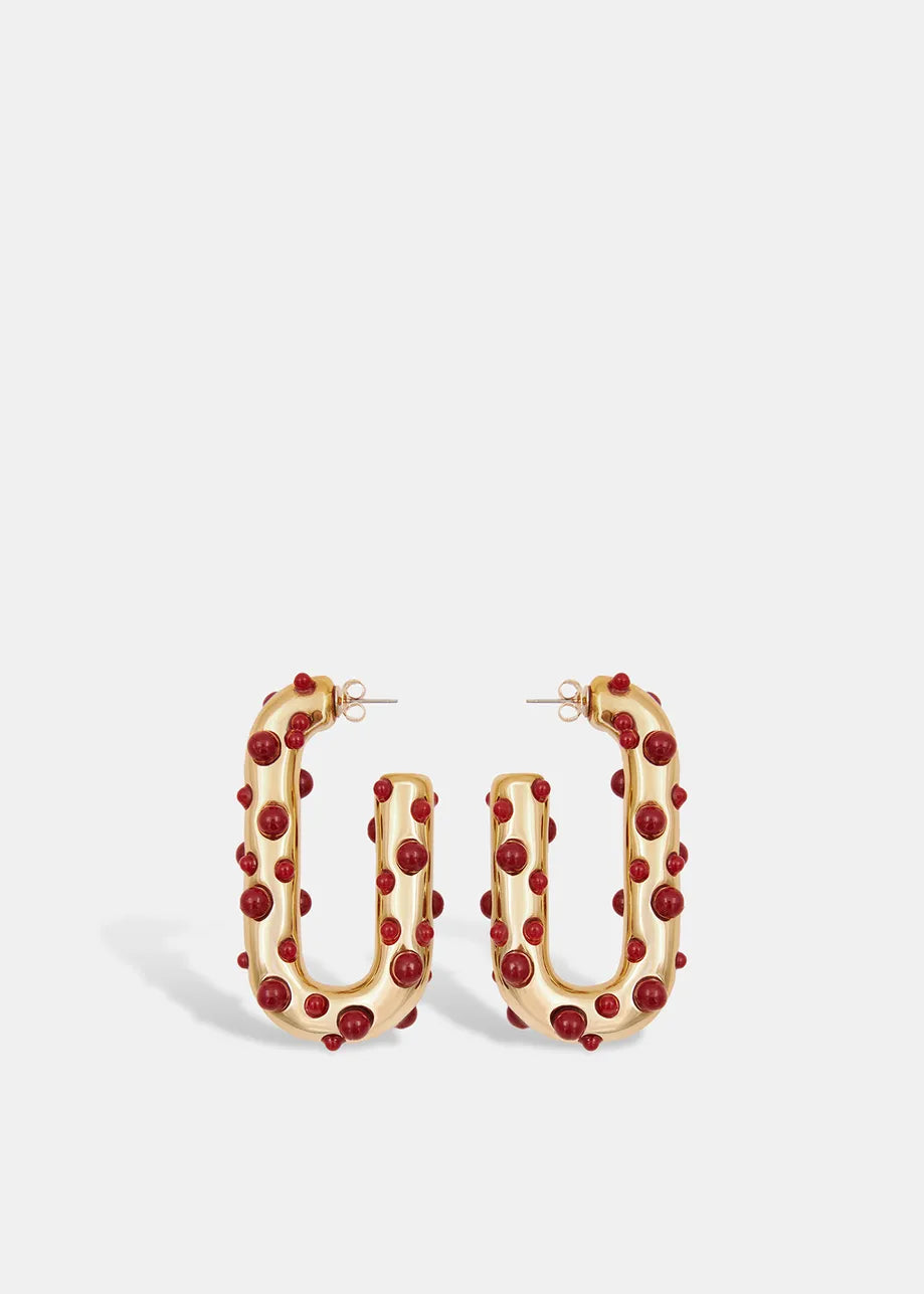 Essentiel Antwerp - Floralia Gold and Burgundy Chunky Hoop Earrings