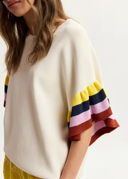 Essentiel Antwerp - Januari Knitted Top with Multicolour Sleeve