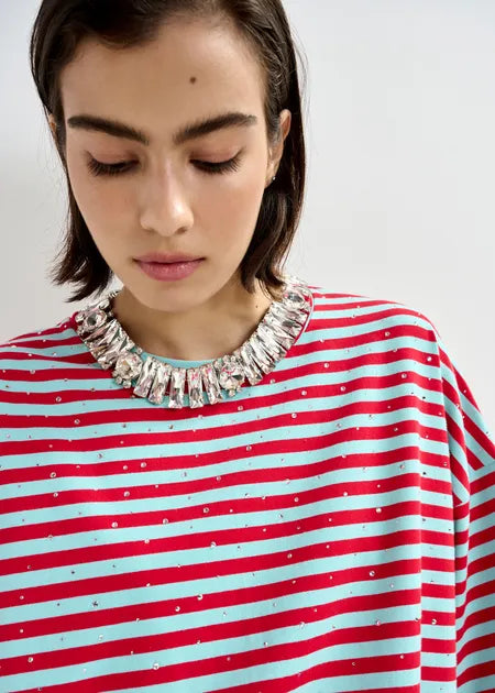Essentiel Antwerp - Joste Rhinestone Striped T-Shirt