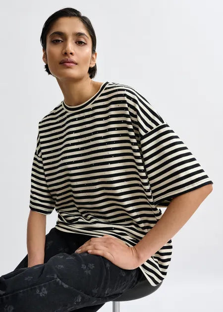 Essentiel Antwerp - Joste Rhinestone Striped T-Shirt