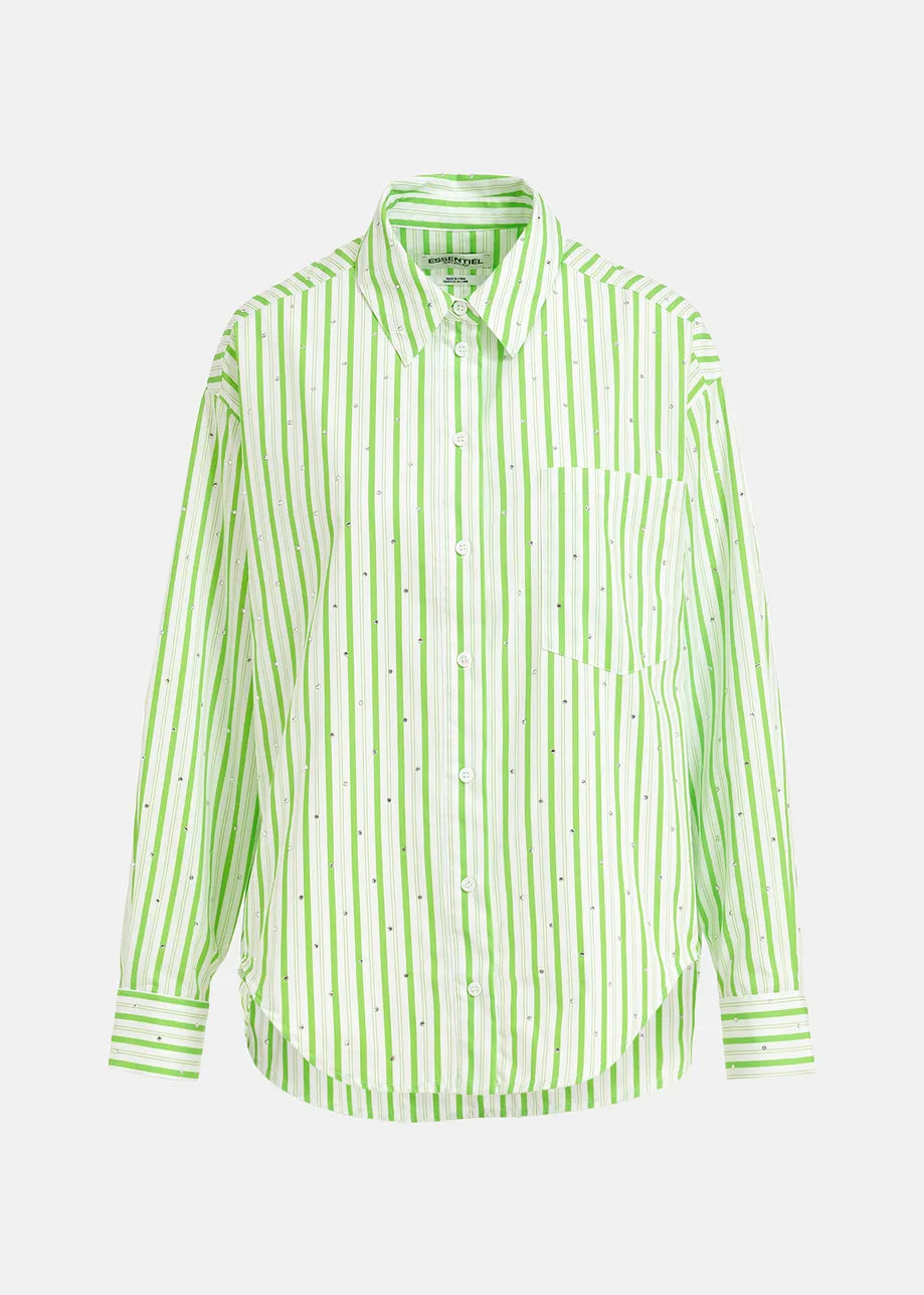 Essentiel Antwerp - Fever Tree Striped Cotton Shirt with Rhinestone Embellishments