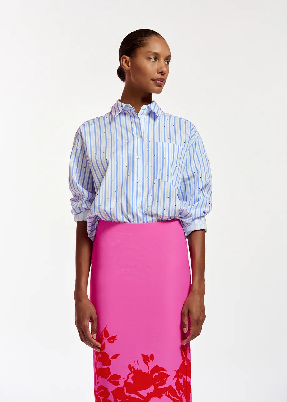 Essentiel Antwerp - Fever Tree Striped Cotton Shirt with Rhinestone Embellishments