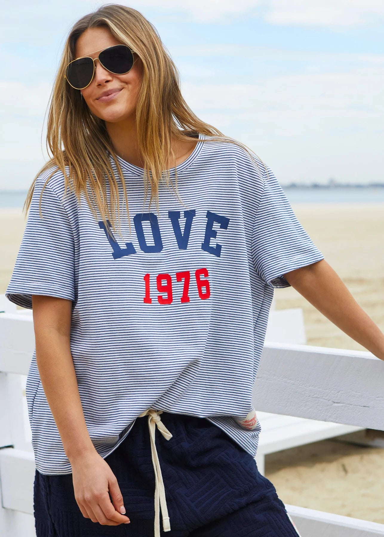 Hammill & Co - Love 1976 Tee Navy and White Stripe