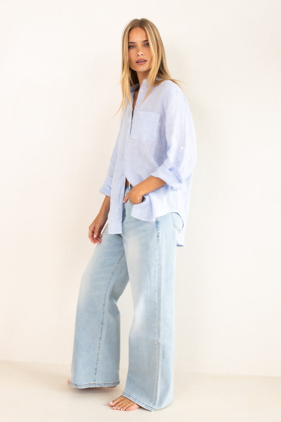 Hut - Boyfriend Baby Blue Stripe Shirt