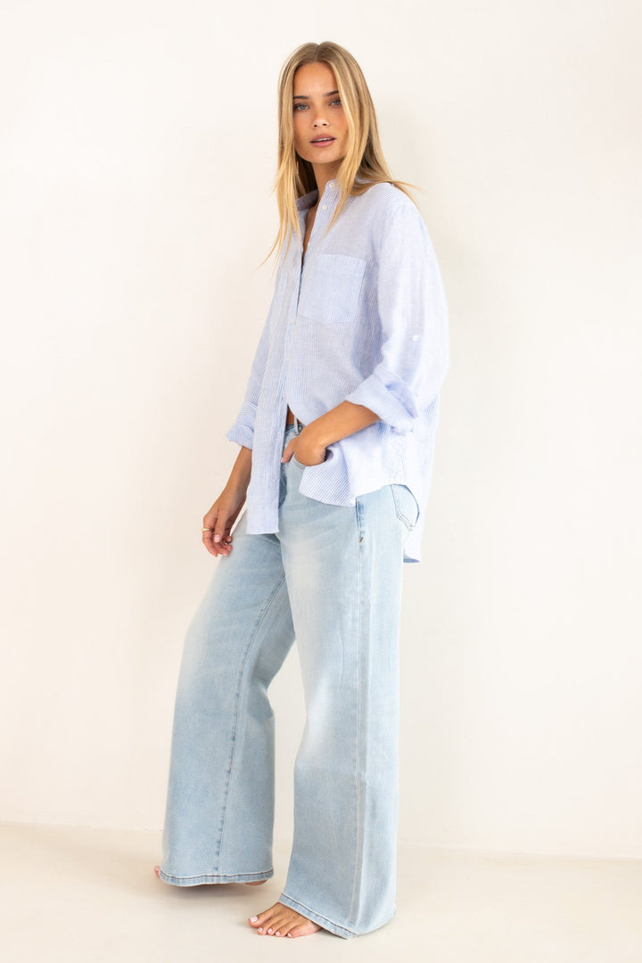 Hut - Boyfriend Baby Blue Stripe Shirt