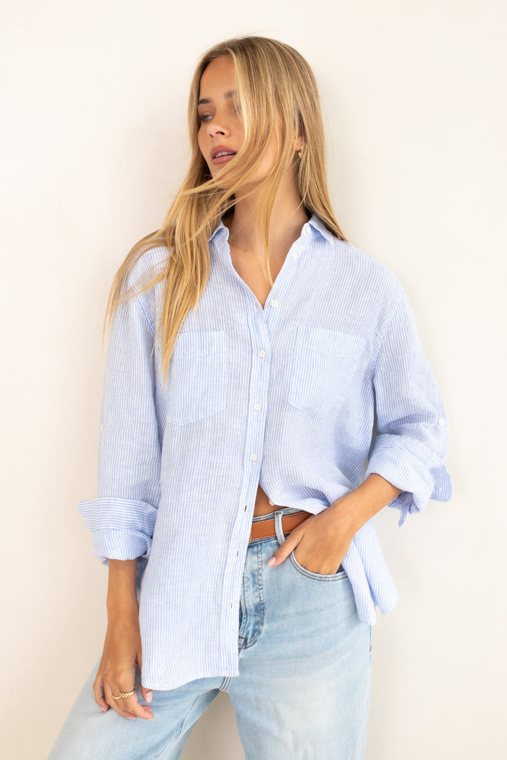 Hut - Boyfriend Baby Blue Stripe Shirt