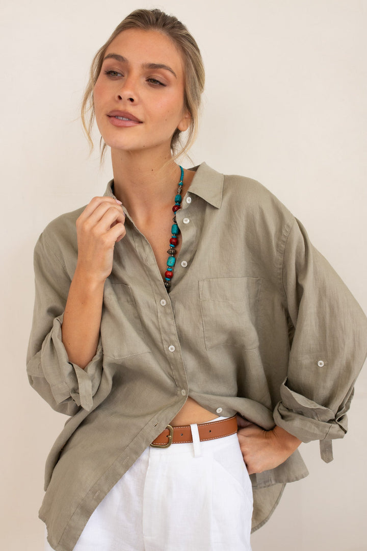 Hut - Boyfriend Linen Shirt Biscuit