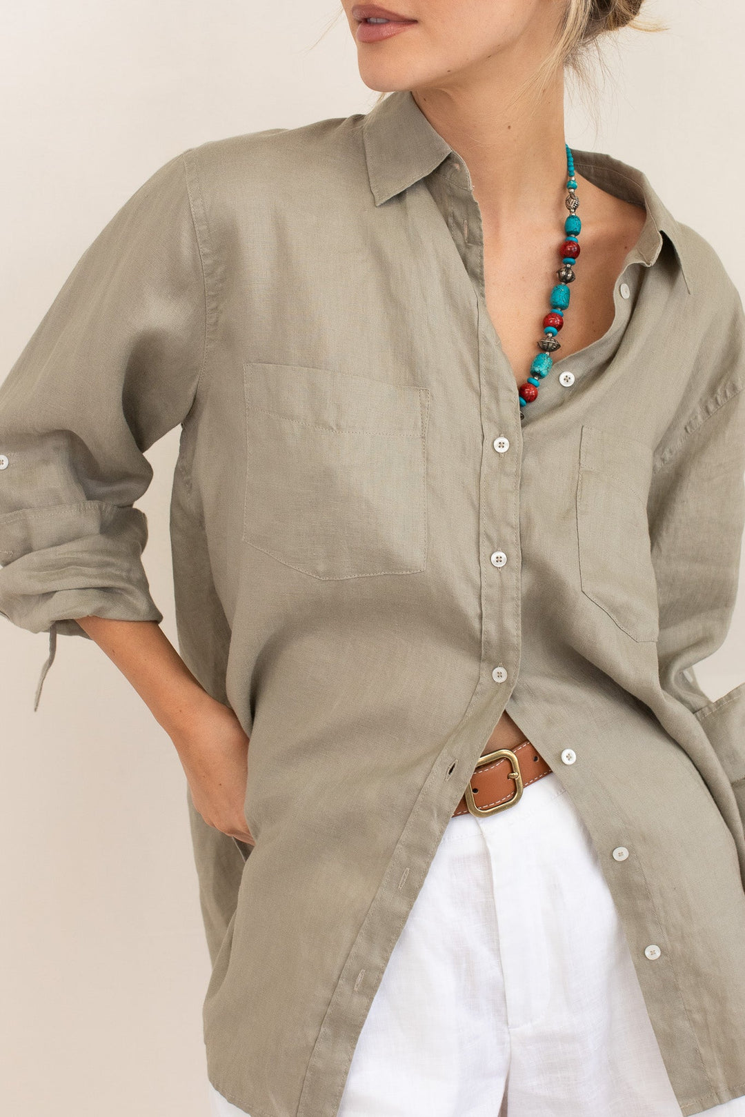 Hut - Boyfriend Linen Shirt Biscuit