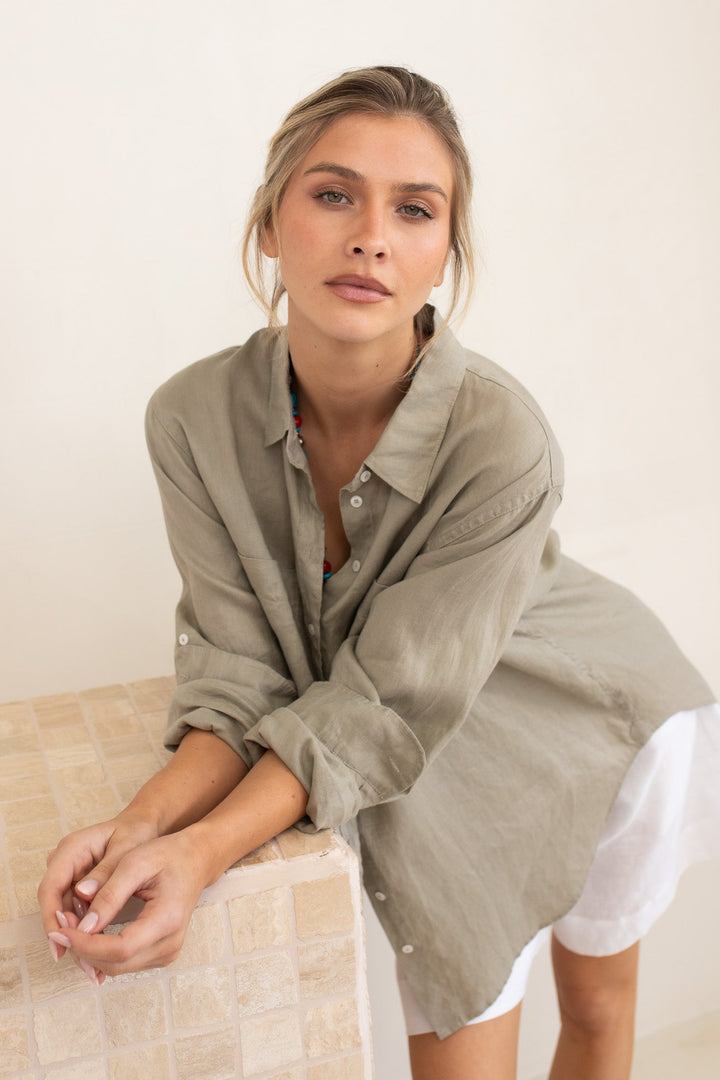 Hut - Boyfriend Linen Shirt Biscuit