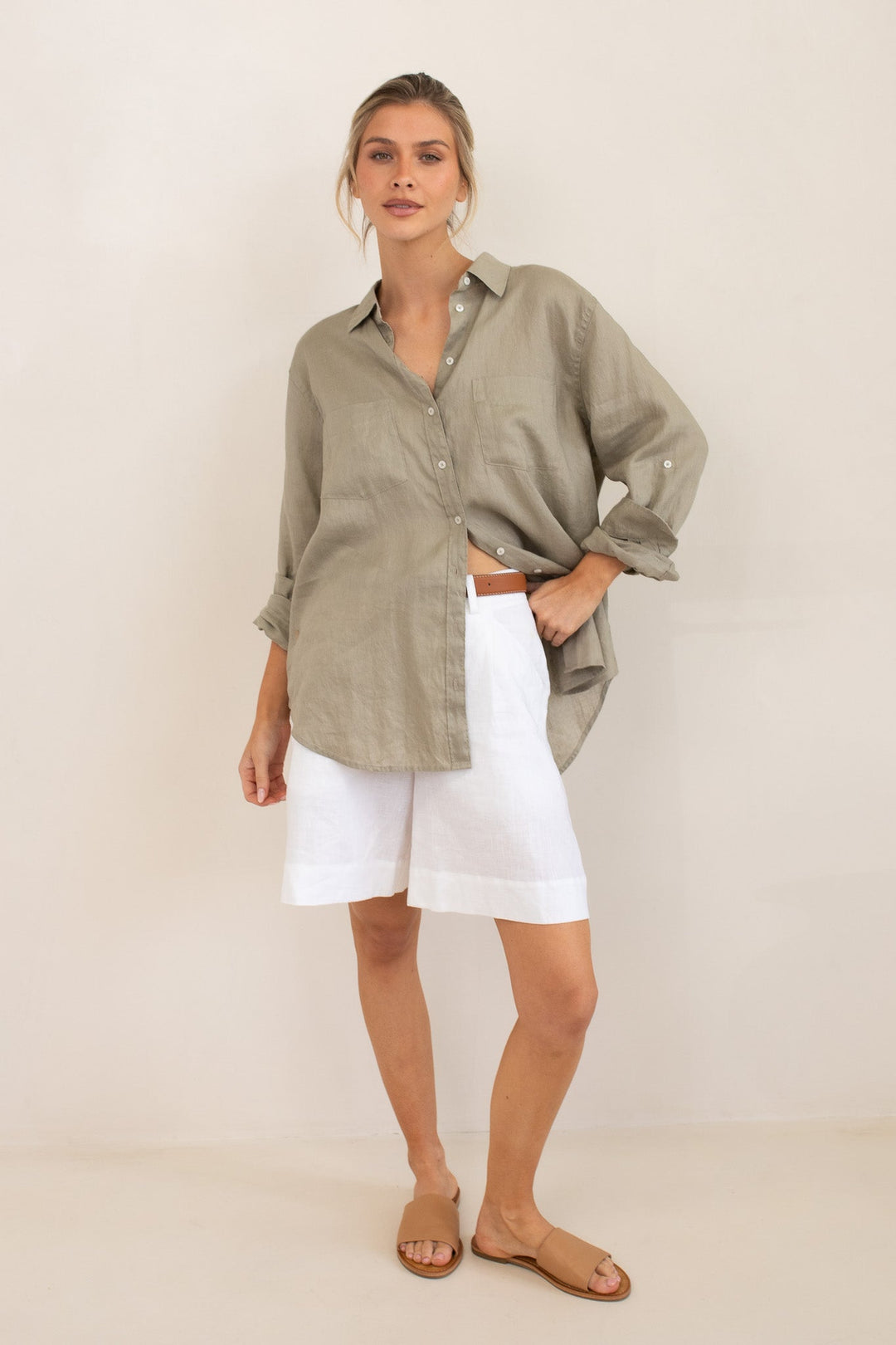 Hut - Boyfriend Linen Shirt Biscuit