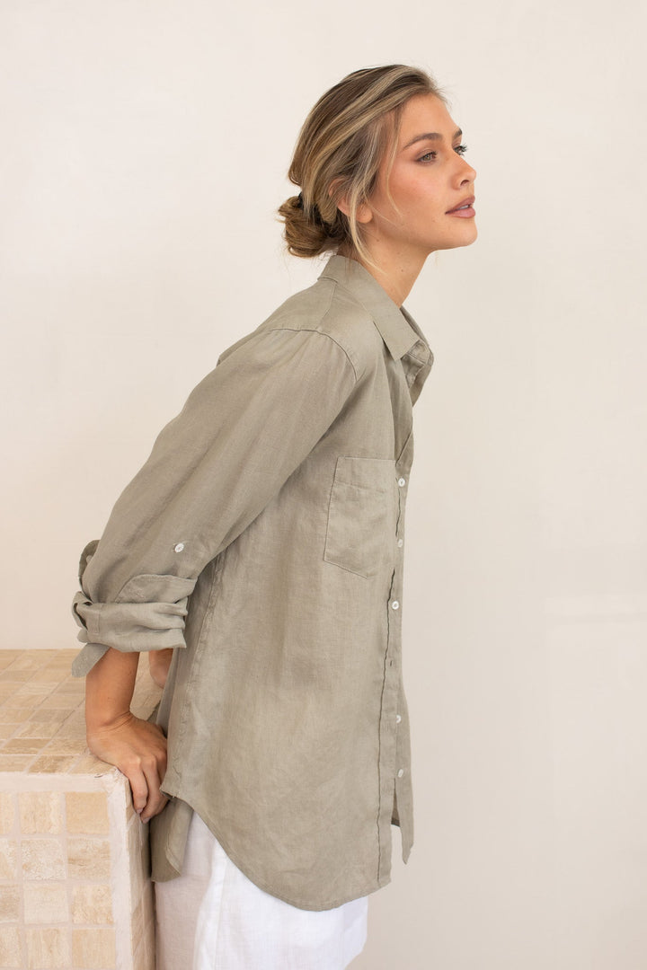 Hut - Boyfriend Linen Shirt Biscuit