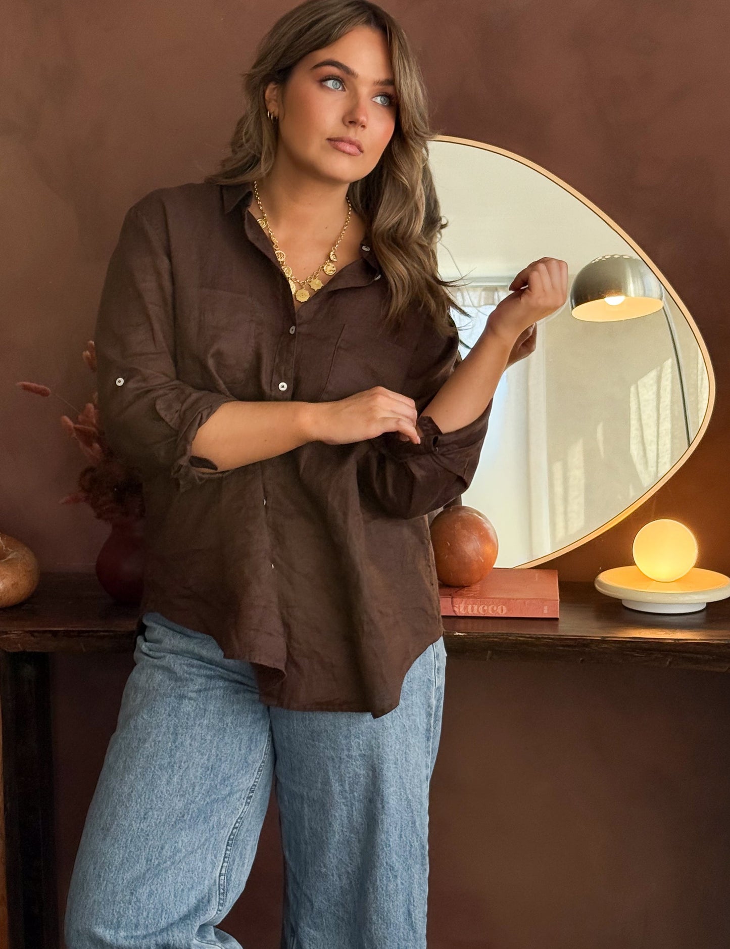 Hut - Boyfriend Linen Shirt Hot Chocolate