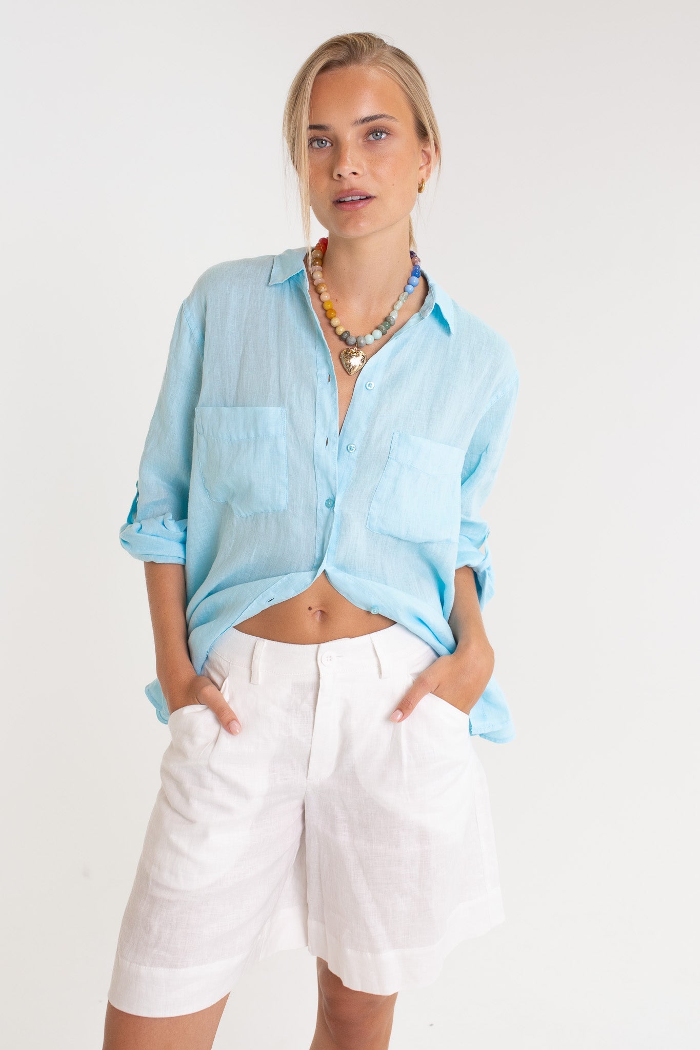 Hut - Boyfriend Linen Shirt Lift My Mood Blue