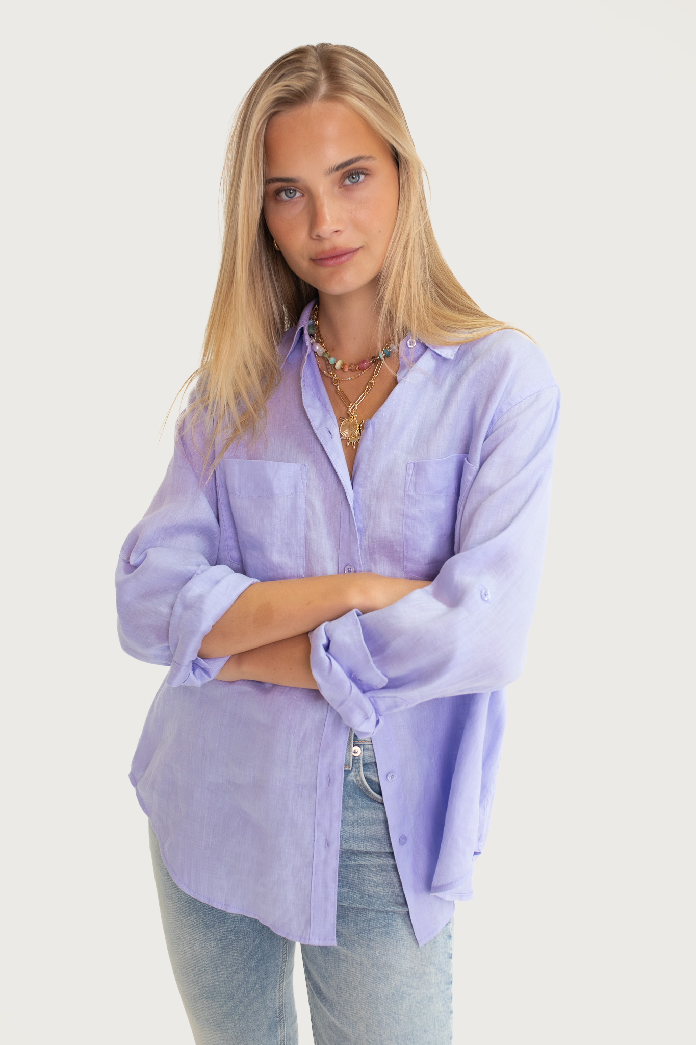 Hut - Boyfriend Linen Shirt Lift My Mood Mauve