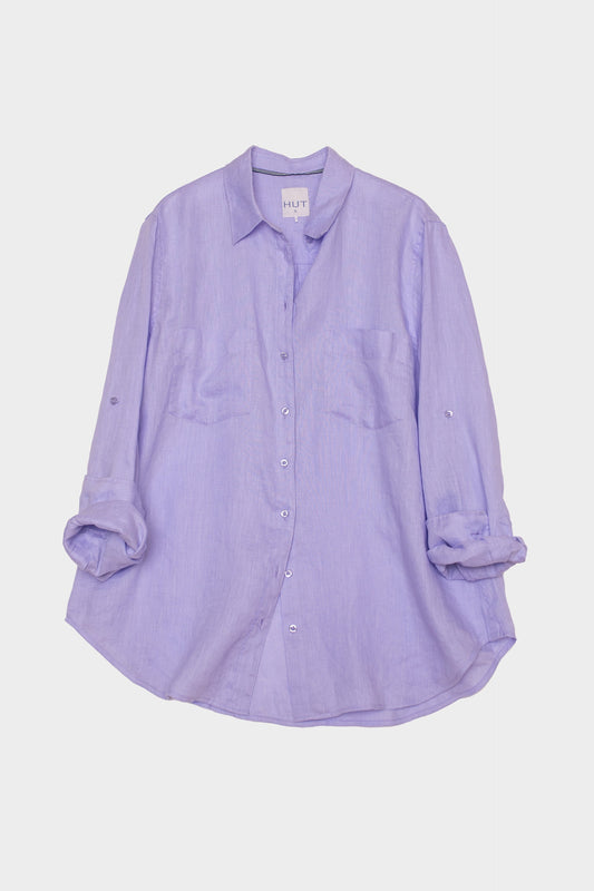Hut - Boyfriend Linen Shirt Lift My Mood Mauve