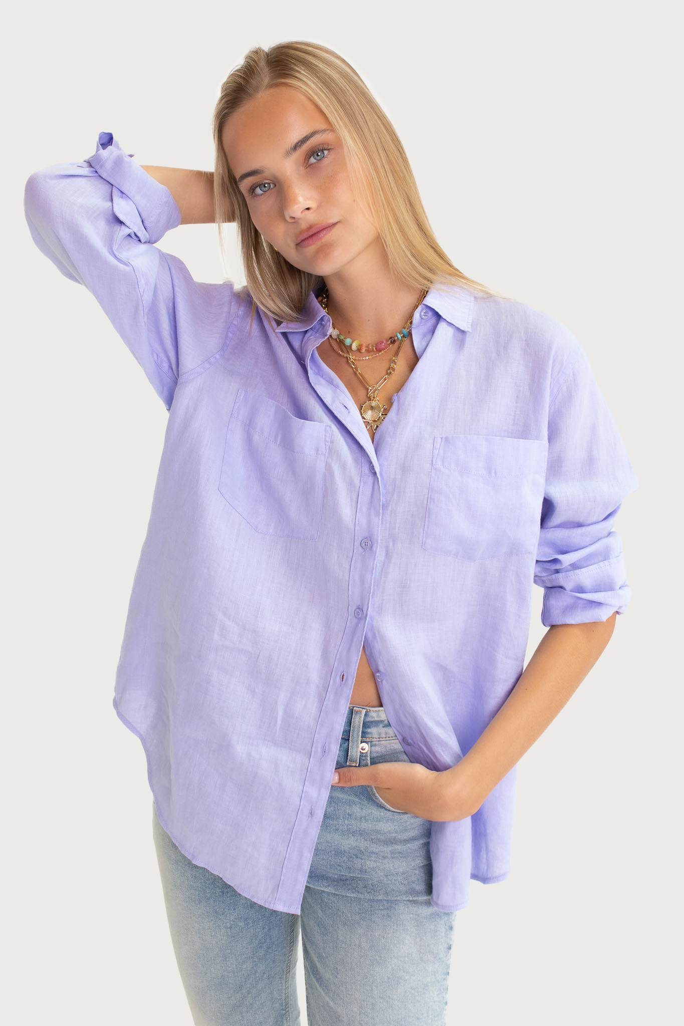 Hut - Boyfriend Linen Shirt Lift My Mood Mauve