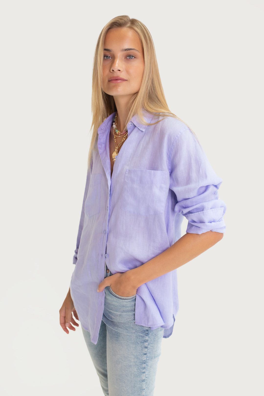 Hut - Boyfriend Linen Shirt Lift My Mood Mauve