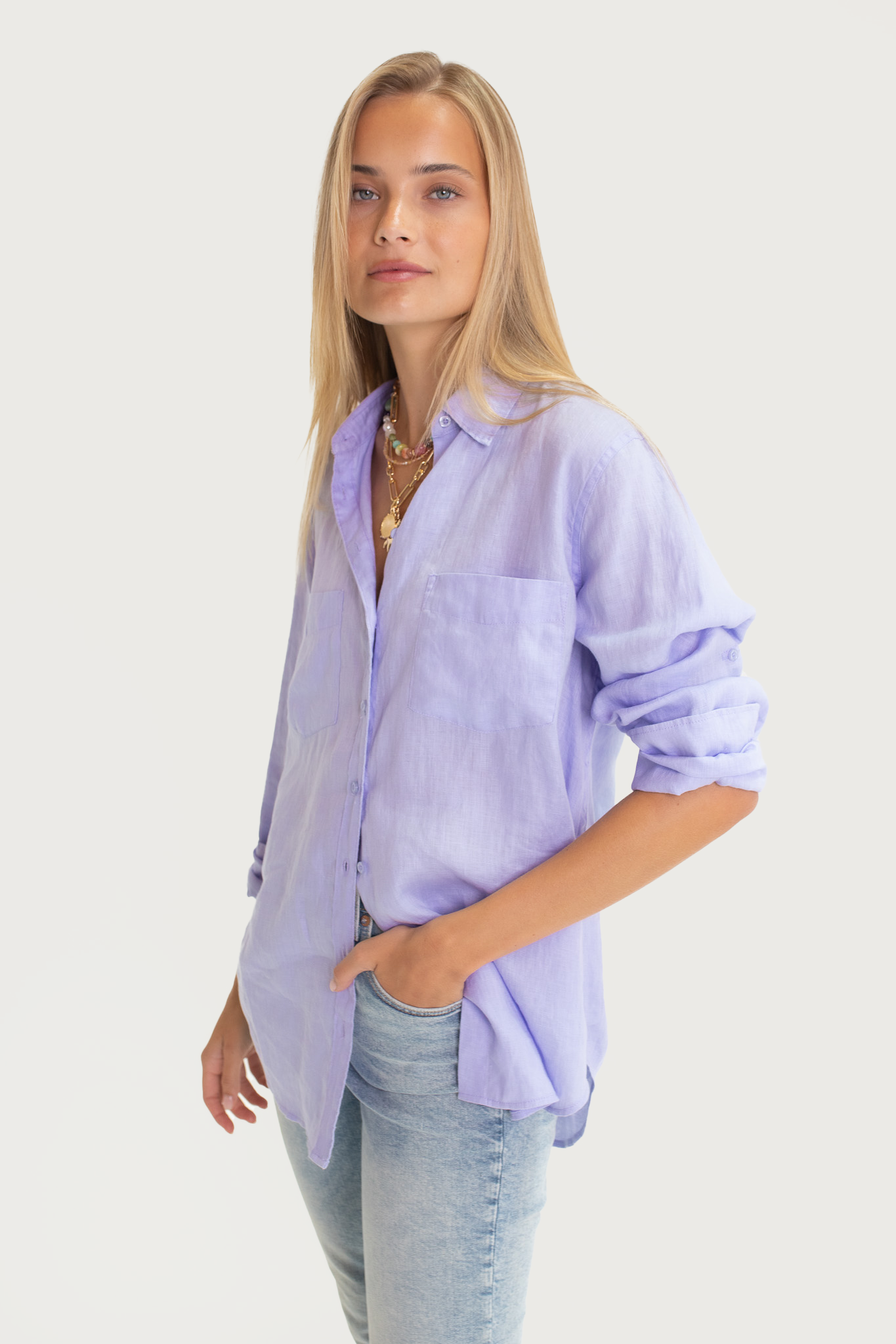 Hut - Boyfriend Linen Shirt Lift My Mood Mauve