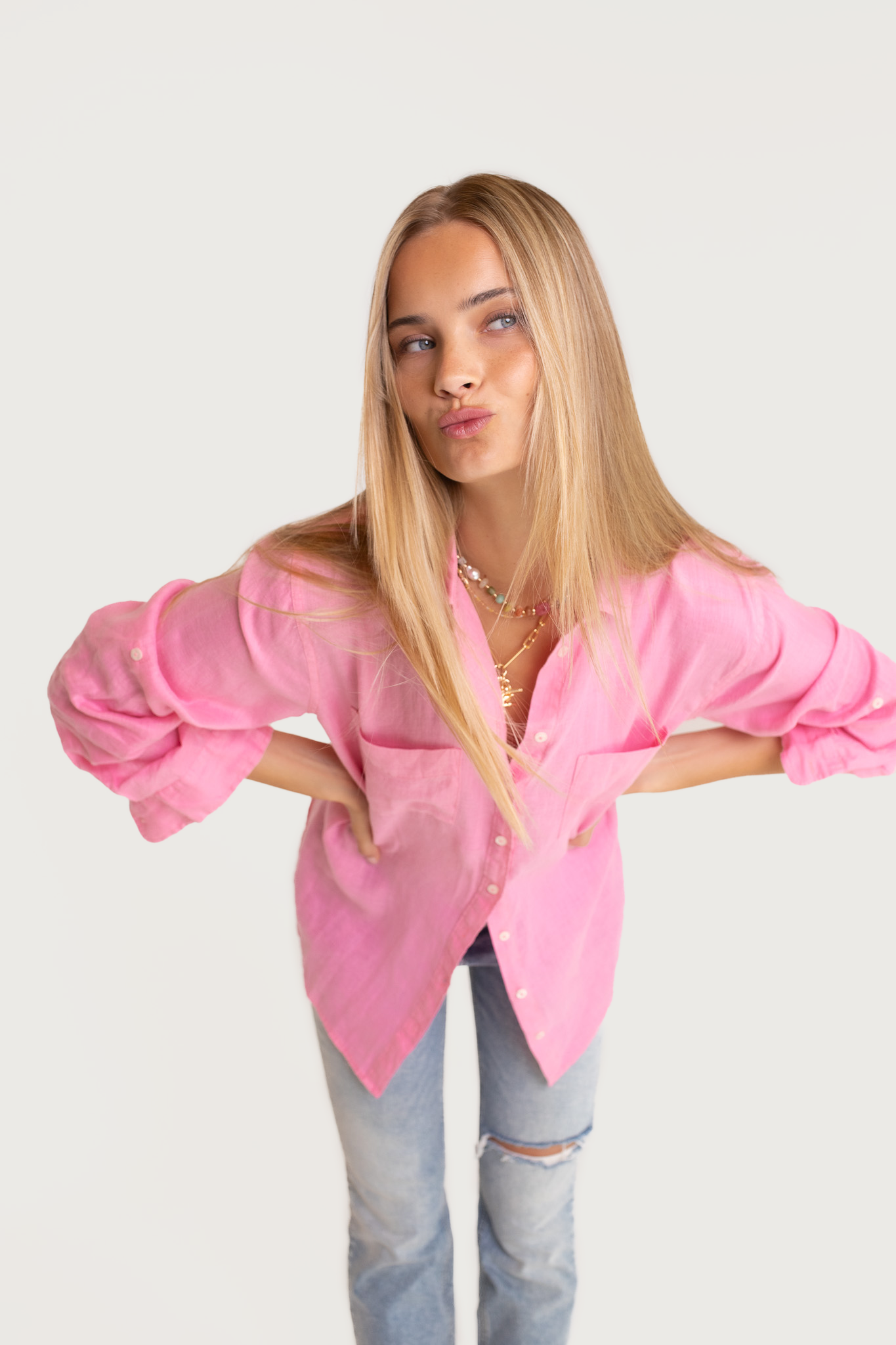 Hut - Boyfriend Linen Shirt Lift My Mood Pink