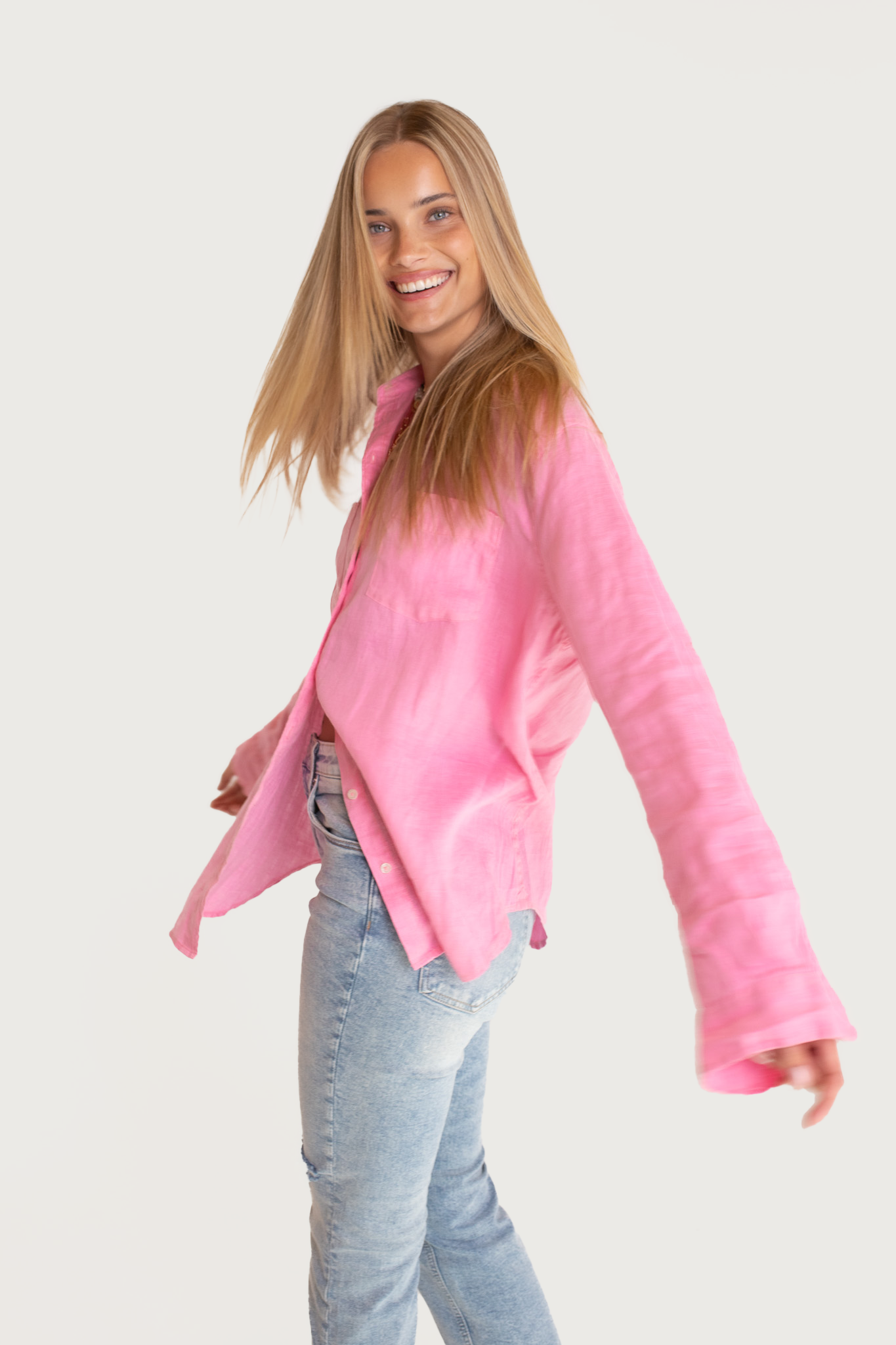 Hut - Boyfriend Linen Shirt Lift My Mood Pink
