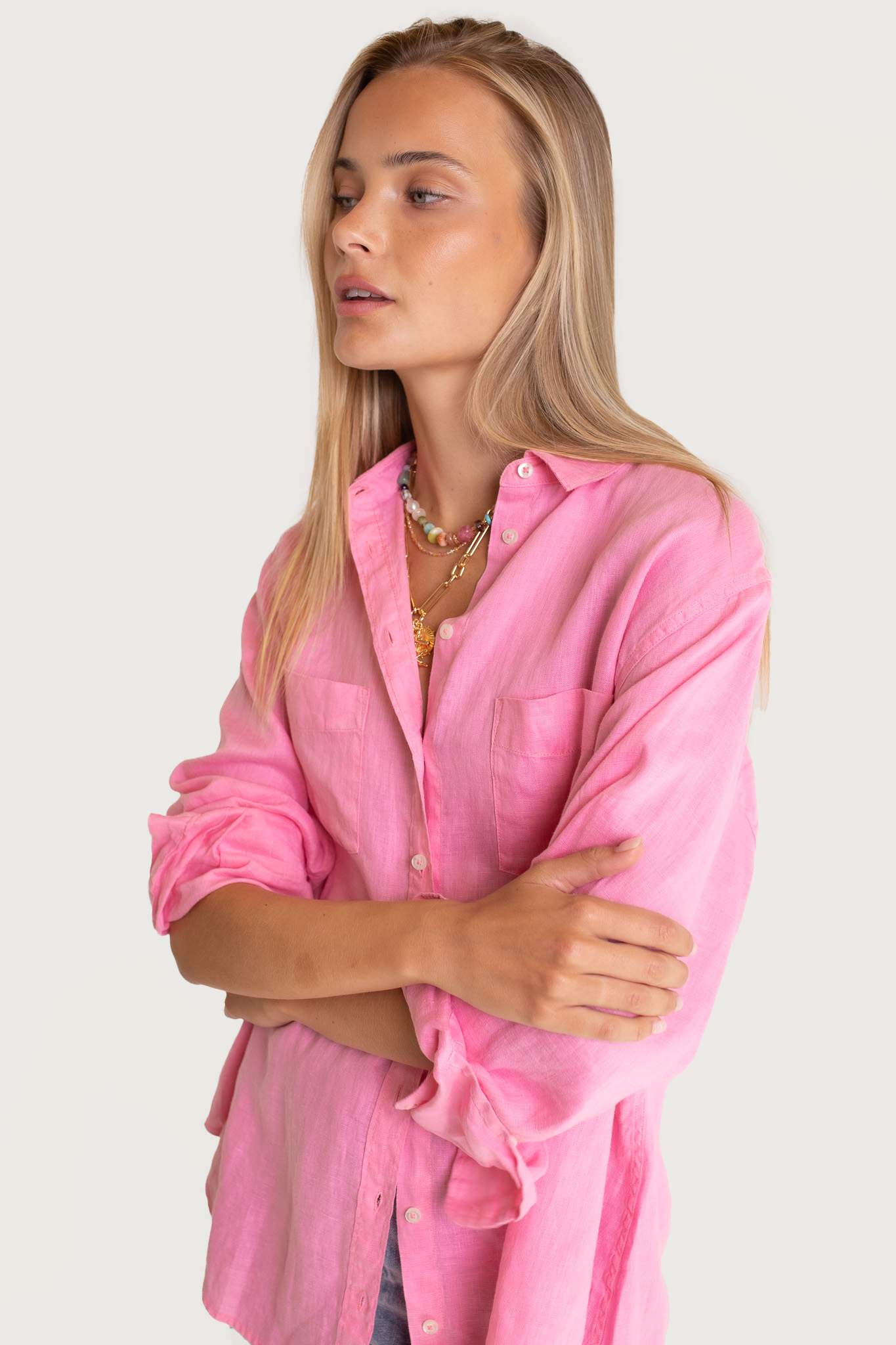 Hut - Boyfriend Linen Shirt Lift My Mood Pink