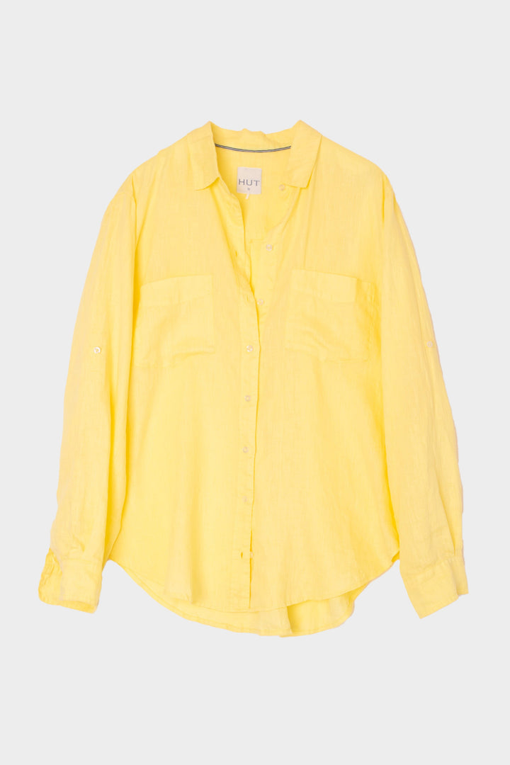 Hut - Boyfriend Linen Shirt Lift My Mood Yellow