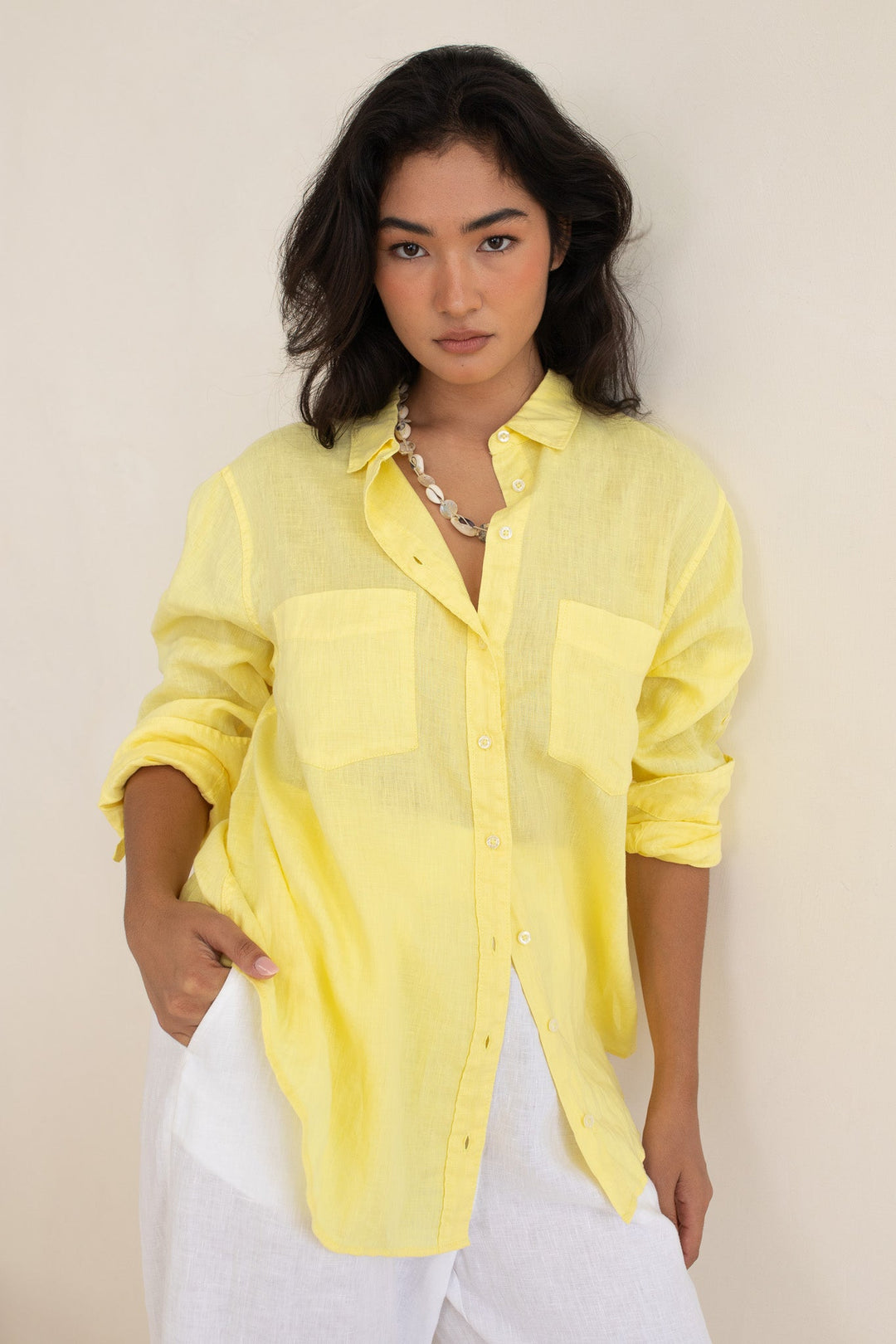Hut - Boyfriend Linen Shirt Lift My Mood Yellow