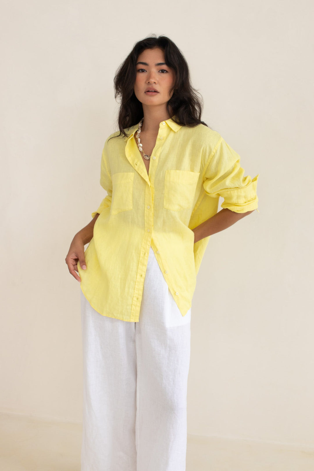 Hut - Boyfriend Linen Shirt Lift My Mood Yellow