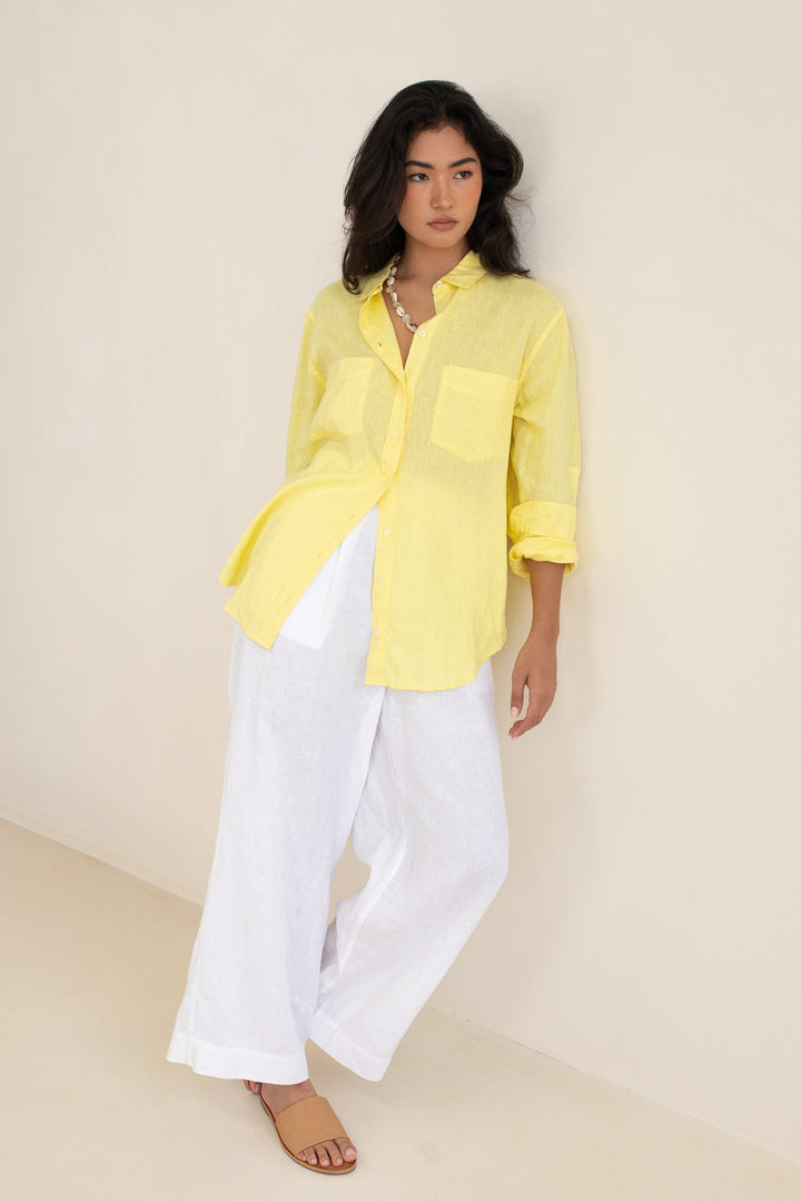 Hut - Boyfriend Linen Shirt Lift My Mood Yellow