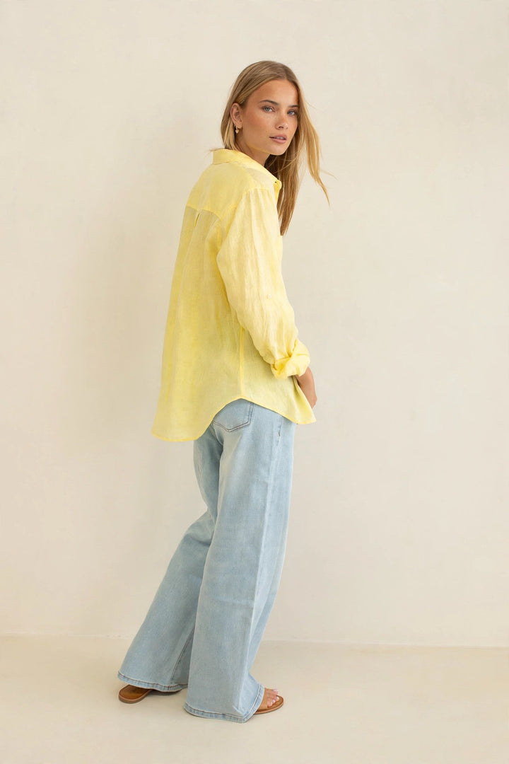 Hut - Boyfriend Linen Shirt Lift My Mood Yellow