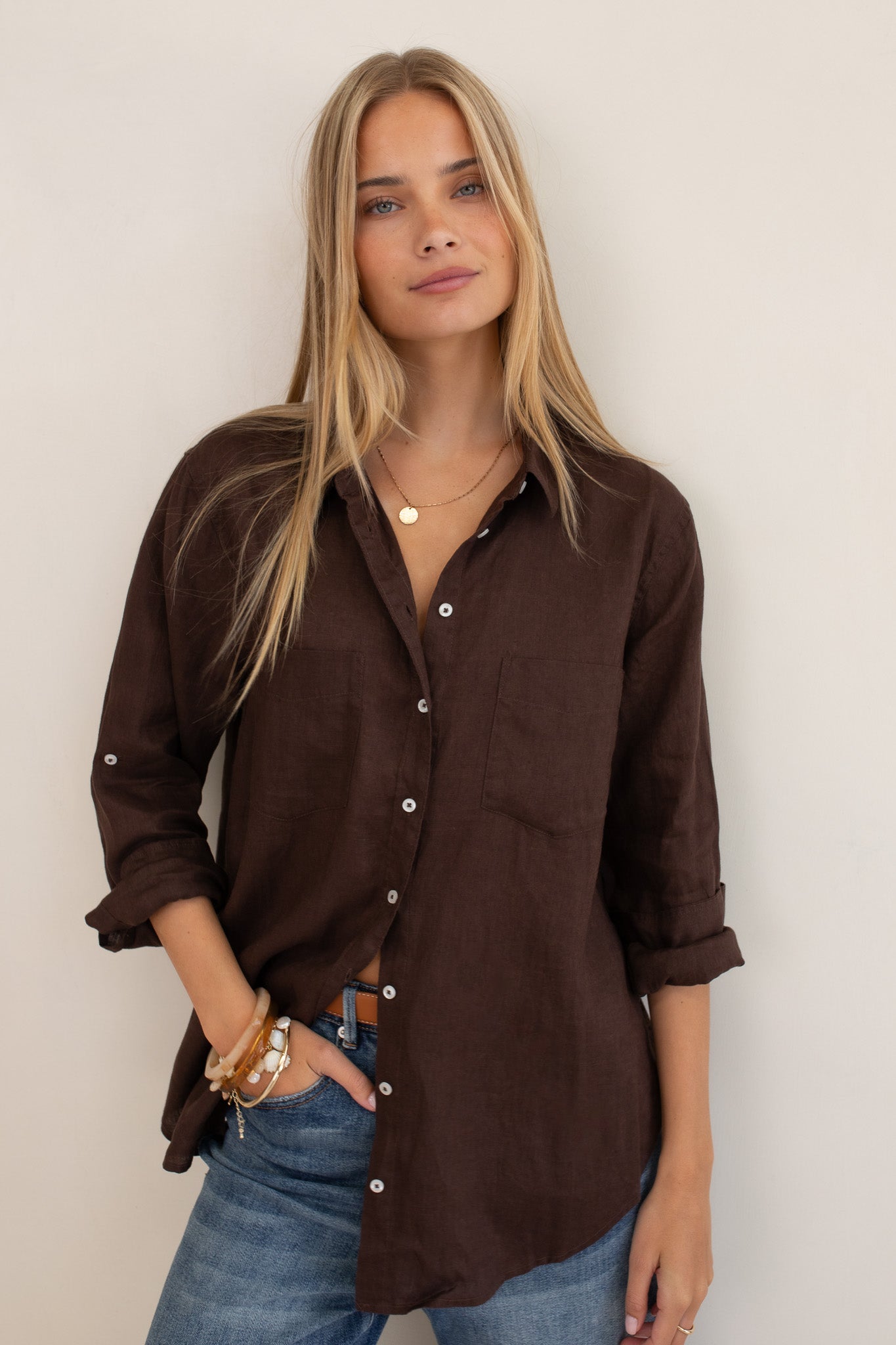 Hut - Boyfriend Linen Shirt Hot Chocolate